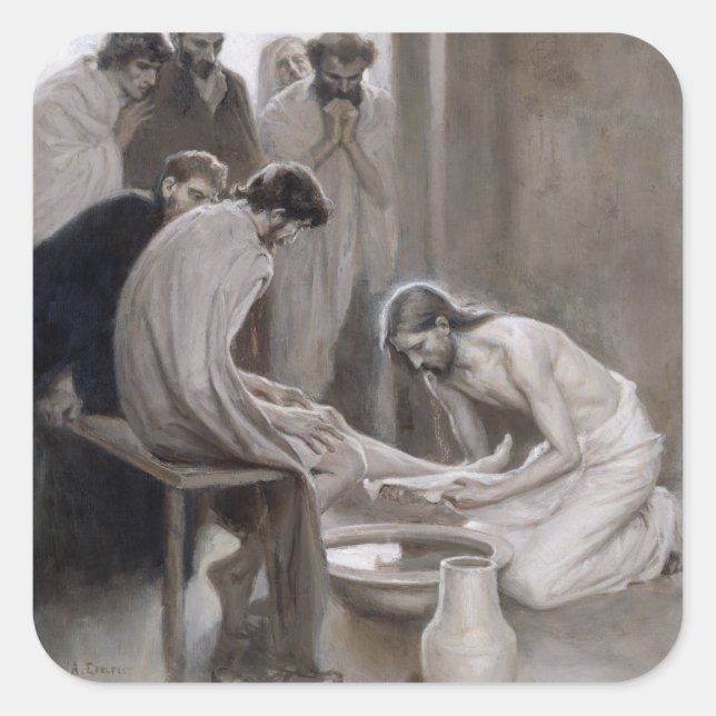 Albert Edelfelt - Jesus Washing Feet of Disciples Square Sticker (Front)