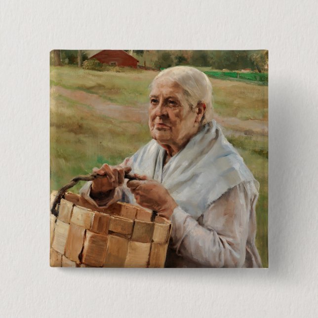 Albert Edelfelt - Old Woman with a Splint Basket 15 Cm Square Badge (Front)