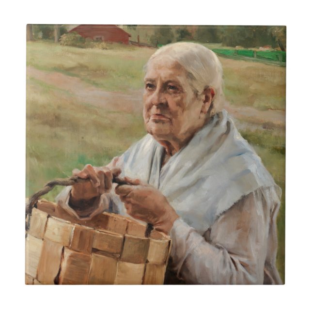Albert Edelfelt - Old Woman with a Splint Basket Ceramic Tile (Front)