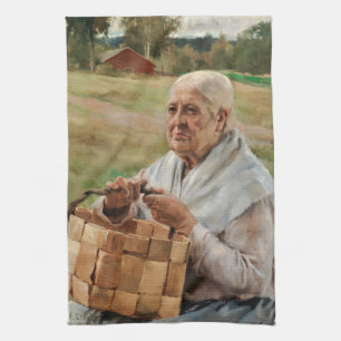 Albert Edelfelt - Old Woman with a Splint Basket Tea Towel