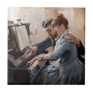 Albert Edelfelt - Playing the Piano Ceramic Tile