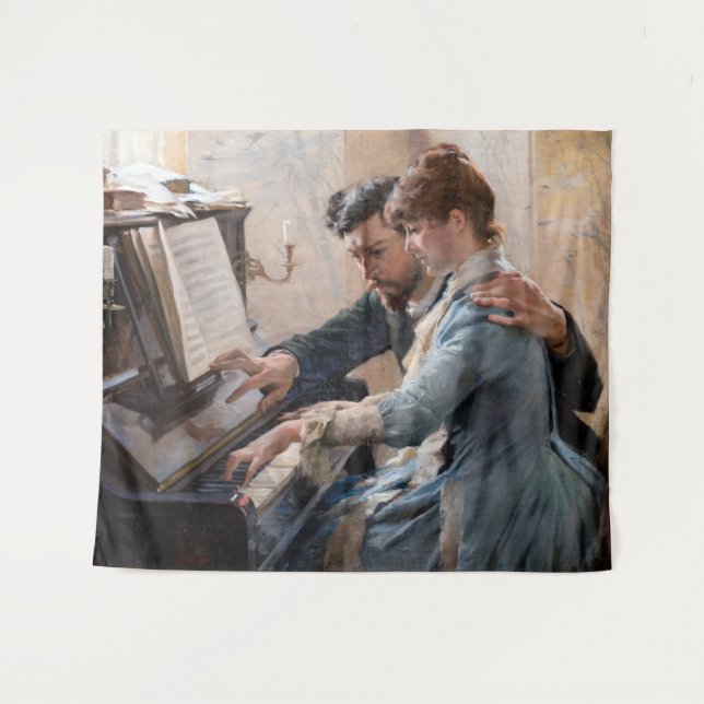 Albert Edelfelt - Playing the Piano Tapestry (Front (Horizontal))