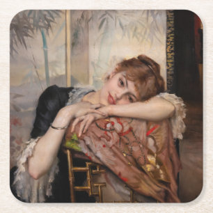Albert Edelfelt - The Parisienne / Virginie Square Paper Coaster