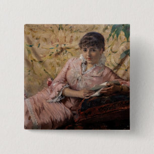 Albert Edelfelt - The Reading Parisienne 15 Cm Square Badge