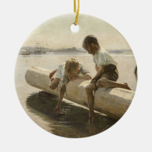 Albert Edelfelt - Two Boys on a Log Ceramic Ornament