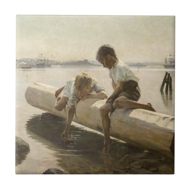 Albert Edelfelt - Two Boys on a Log Ceramic Tile (Front)