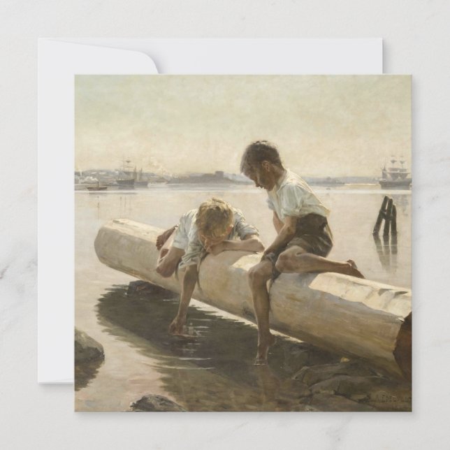 Albert Edelfelt - Two Boys on a Log Invitation (Front)