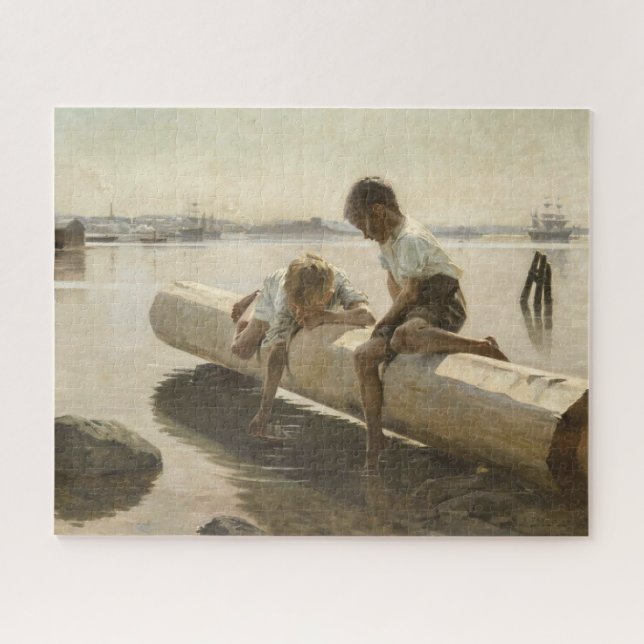 Albert Edelfelt - Two Boys on a Log Jigsaw Puzzle (Horizontal)