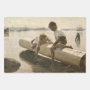Albert Edelfelt - Two Boys on a Log Wrapping Paper Sheet