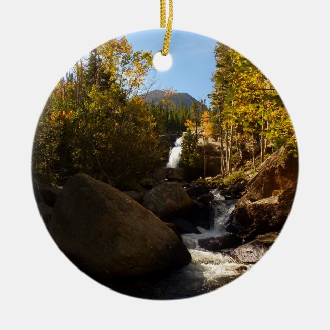 Alberta Falls in Autumn at Rocky Mountains Ceramic Ornament (Front)