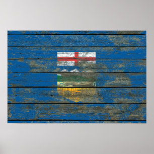 Alberta Flag on Rough Wood Boards Effect Poster