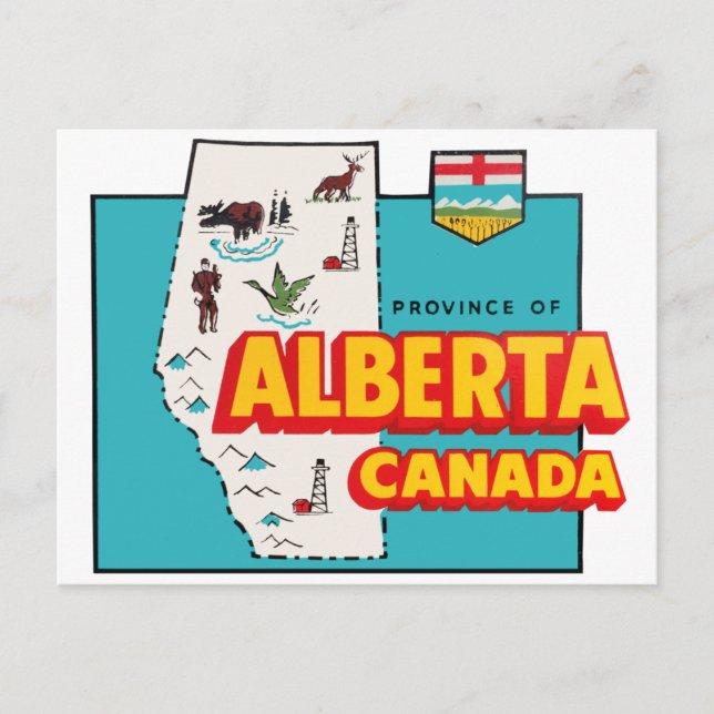 Alberta Map Vintage Travel Postcard (Front)