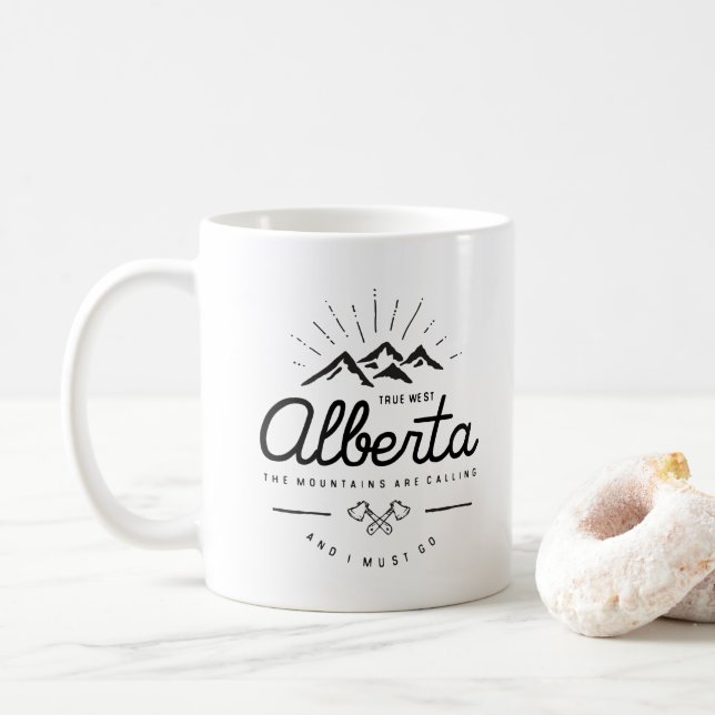 Alberta Mountains are Calling I Must Go Monotone Coffee Mug (With Donut)