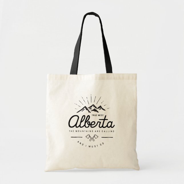 Alberta Mountains are Calling I Must Go Monotone Tote Bag (Front)