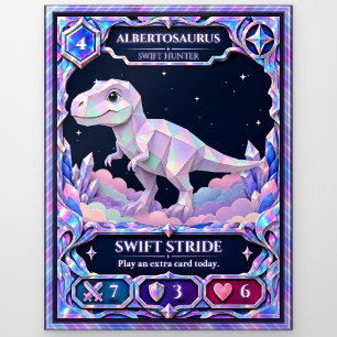 Albertosaurus Dinosaur, Rainbow Foil Art Postcard