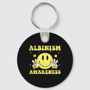 Albinism Awareness Smile Face Hippie Yellow Ribbon Key Ring