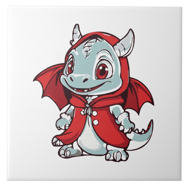 Albino Dragon in Red Ceramic Tile (Front)