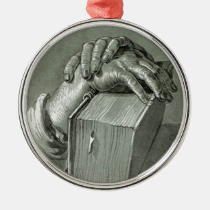 Albrecht Dürer Hand Study with Bible Metal Ornament