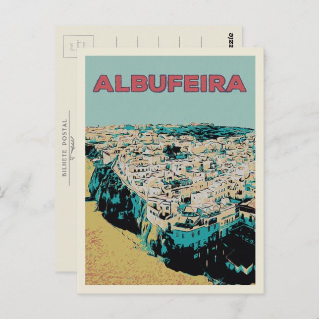 Albufeira beach from the sky Portugal illustration Postcard (Front/Back)