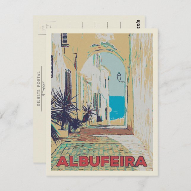Albufeira old town street Algarve, Portugal Postcard (Front/Back)