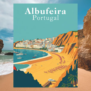 Albufeira, Portugal European Retro Art Postcard