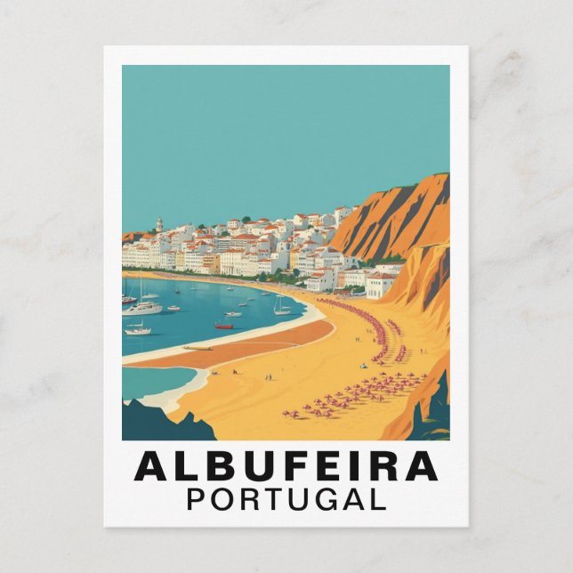 Albufeira, Portugal European Retro Travel Art Postcard (Front)