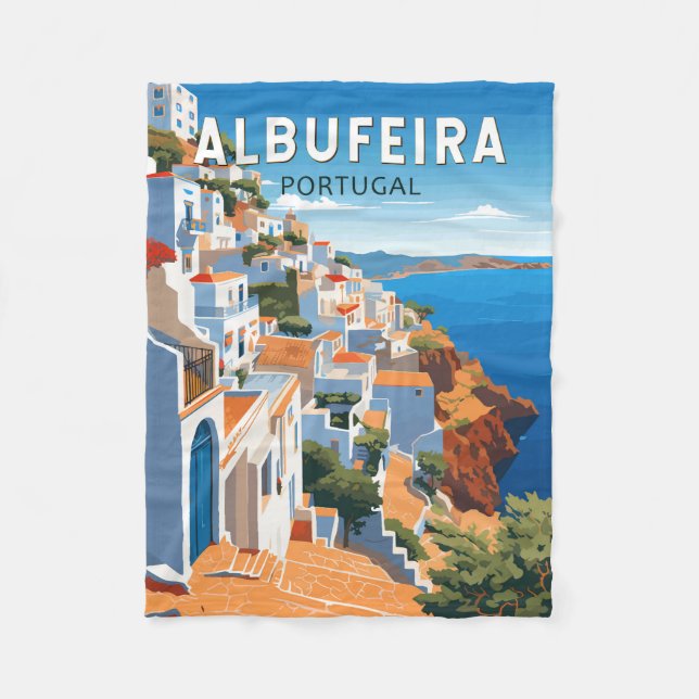 Albufeira Portugal Travel Art Vintage Fleece Blanket (Front)