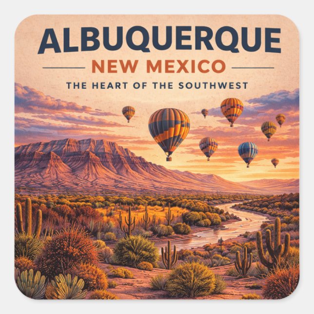 Albuquerque Balloon Route 66 Desert Decal Square Sticker (Front)