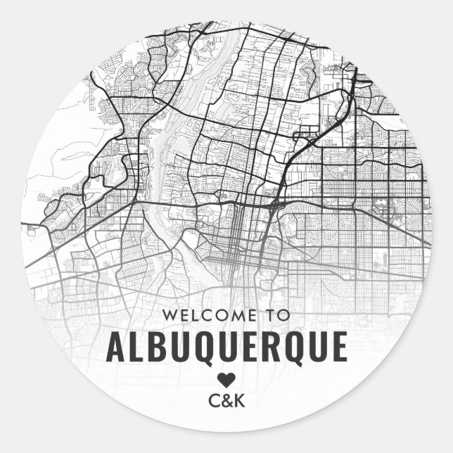 Albuquerque City Map | Wedding Welcome Classic Round Sticker (Front)