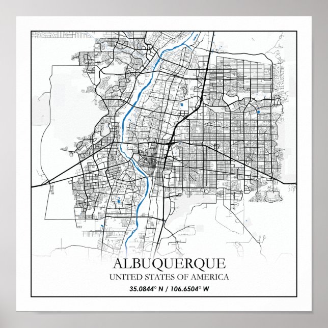 Albuquerque New Mexico Texas USA Travel City Map Poster (Front)