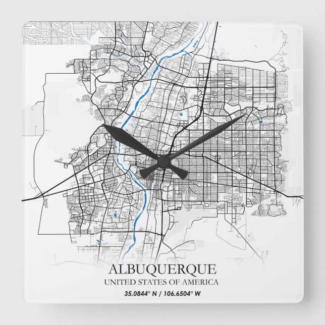 Albuquerque New Mexico Texas USA Travel City Map Square Wall Clock (Front)