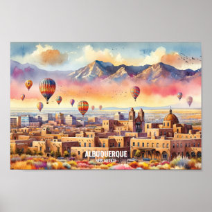 Albuquerque New Mexico Travel Places watercolor Poster
