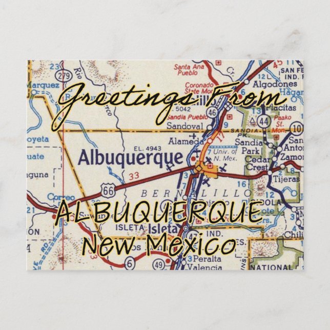 Albuquerque NM Vintage Map Postcard (Front)