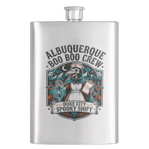 Albuquerque Skeleton Plague Doctor Night Shift Hip Flask