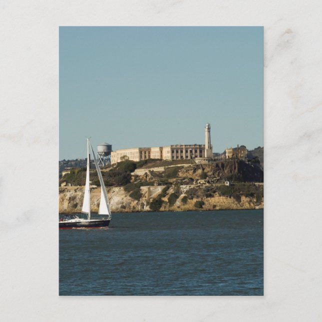 Alcatraz Island and a Lone Sailboat Postcard (Front)