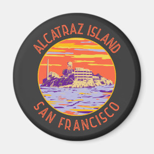 Alcatraz Island San Francisco Distressed Circle Magnet