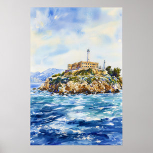 Alcatraz Island Watercolor Poster Watercolor