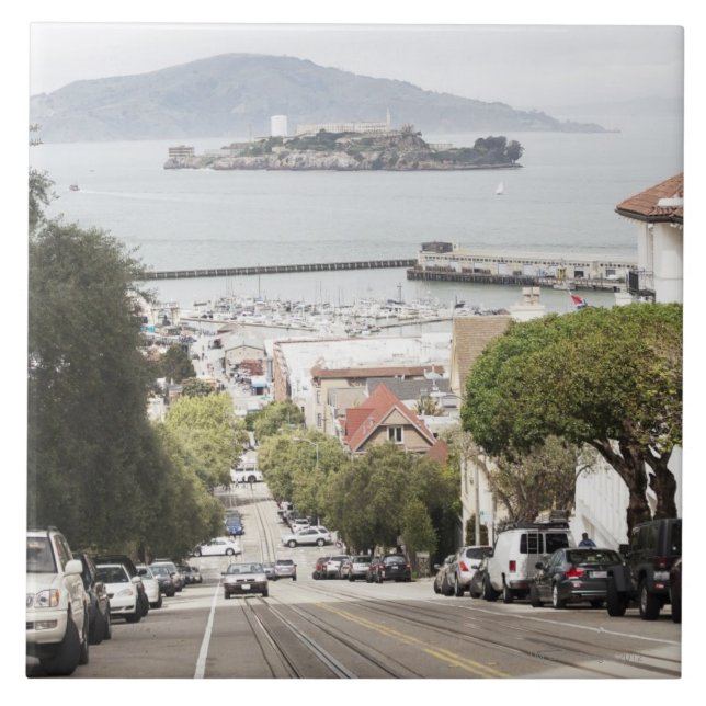 Alcatraz prison viewed from San Francisco Ceramic Tile (Front)