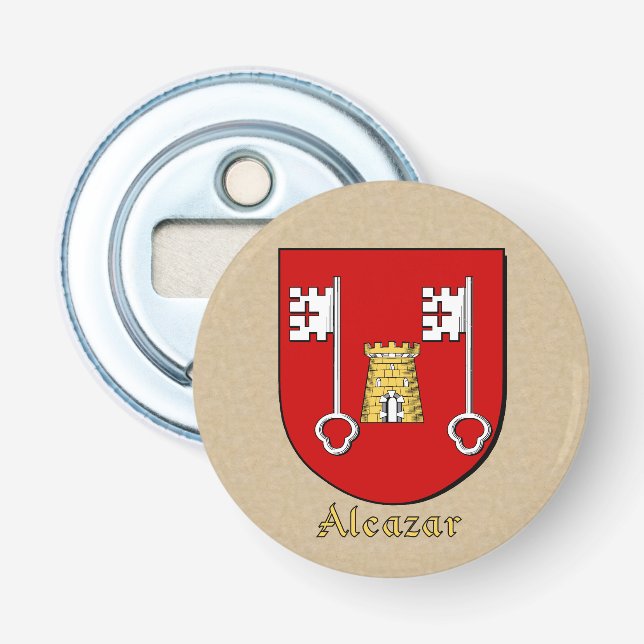 Alcazar Heraldic Arms on Parchment Style Back Bottle Opener (Front)