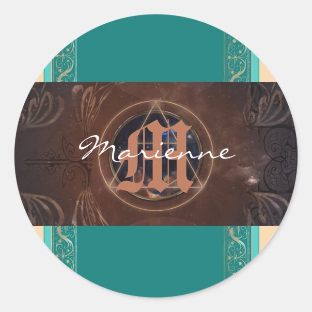 Alchemist baroque elegant monogram mediaeval  classic round sticker (Front)