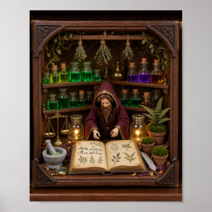 Alchemist Botanical Apothecary Miniature Book Nook Poster