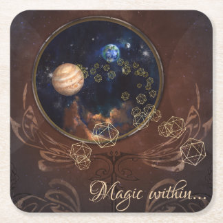 Alchemist cosmic antique mediaeval book square paper coaster