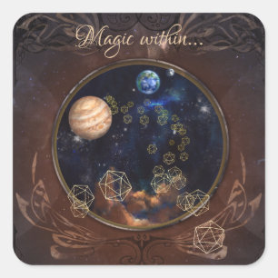 Alchemist cosmic antique mediaeval book square sticker