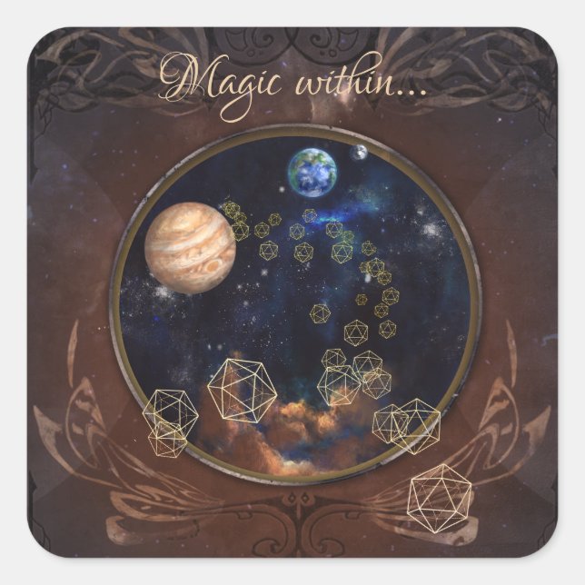 Alchemist cosmic antique mediaeval book square sticker (Front)