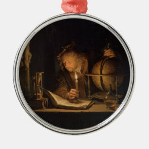Alchemist Philosopher Reading Metal Ornament