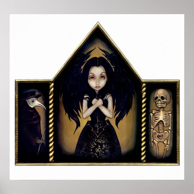 Alchemy Angel Art Print gothic skeleton Triptych (Front)