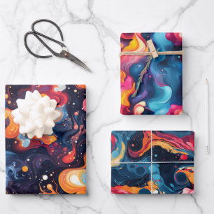 Alchemy of Fluids: Dynamic Transformation Design Wrapping Paper Sheet