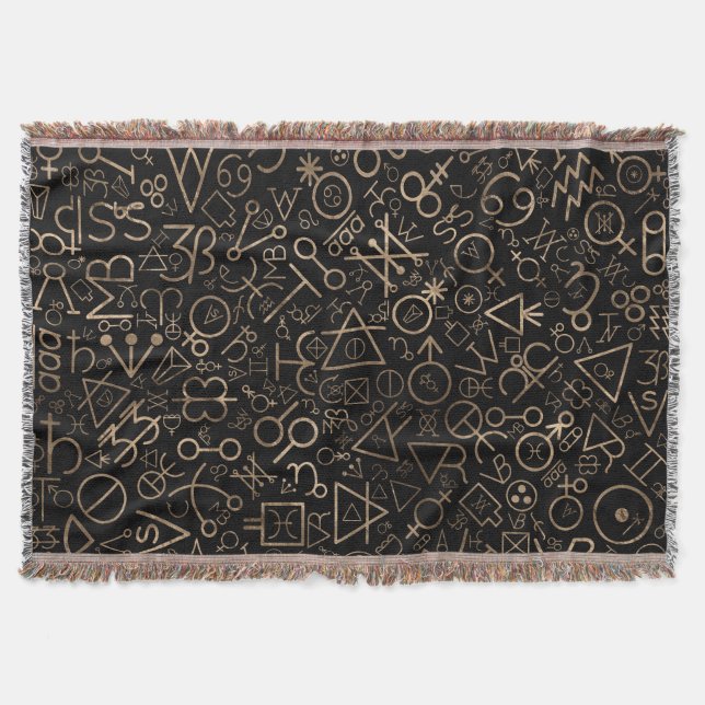 Alchemy symbols Astrological symbols pattern #2 Throw Blanket (Front)