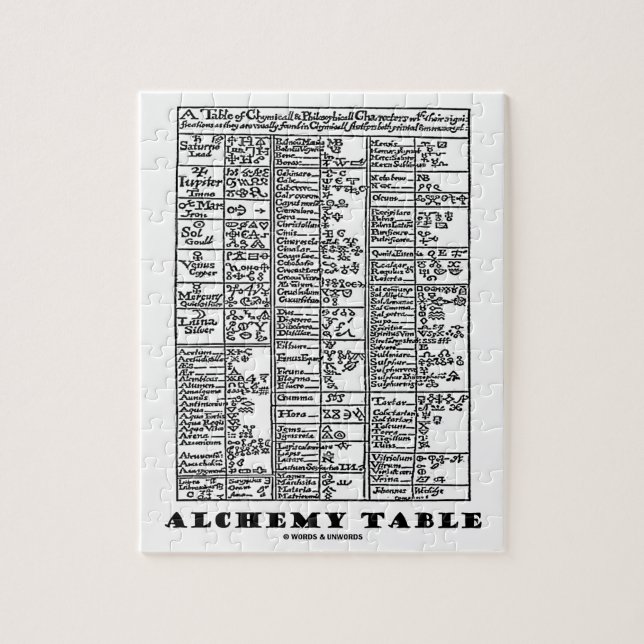 Alchemy Table (Mediaeval Chemistry Symbols) Jigsaw Puzzle (Vertical)