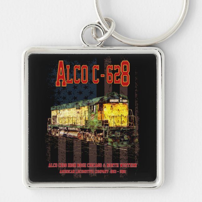 Alco C-628 Diesel Locomotive and American flag Key Ring (Front)